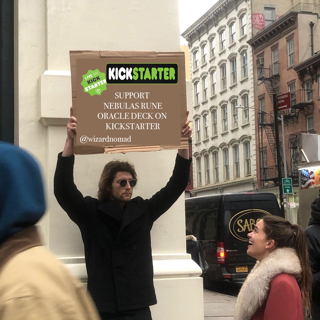 wizardnomad's tweet image. Man with a sign likes my @Kickstarter -&amp;gt;
kck.st/49cNMLX
#indieoracledeck #norserunes #runeoracledeck