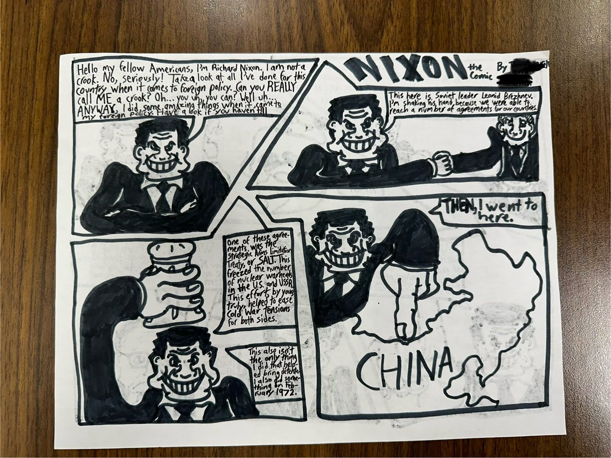 DiGiHistory99's tweet photo. My APUSH students created comics about the Nixon administration! I have such talented, creative, humorous and overall awesome students! (See more examples in the thread 🧵) @boro_raiders https://t.co/QH9LWh7WOQ