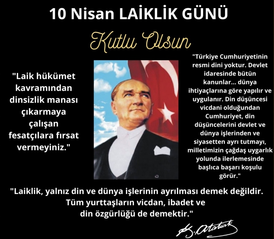 #10Nisan1928
Laiklik İlkesinin Yürürlüğe Girmesi.

'Laiklik ilkesini savunmak için Atatürk gibi yürekli, Atatürk gibi inançlı olmak gerekir. İzinden gittiklerini söyleyenler gibi ürkek, kararsız ve inançsız değil.'
Uğur Mumcu 

#MustafaKemalATATÜRK
#10NisanLaiklikGünü Kutlu Olsun