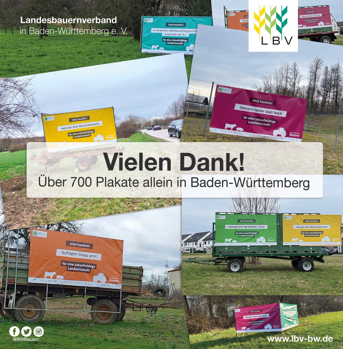 Plakatkampagne der Bauernverbände | In Baden-Württemberg konnten wir dank des Engagements unserer Mitglieder über 700 Plakate allein in unserem Verbandsgebiet aufhängen 💪 Damit zählt der LBV zweifelsohne zu den Verbänden mit den meisten Plakaten in der Fläche. Vielen Dank!