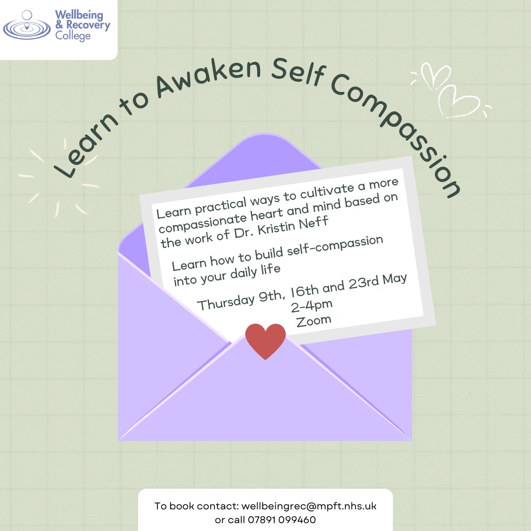 Do you struggle to treat yourself with the compassion you give to others? Our learn to awaken self-compassion course focuses on building self-compassion into your everyday life. For more information or to book your place get in touch #recoverycollege #selfcompassion