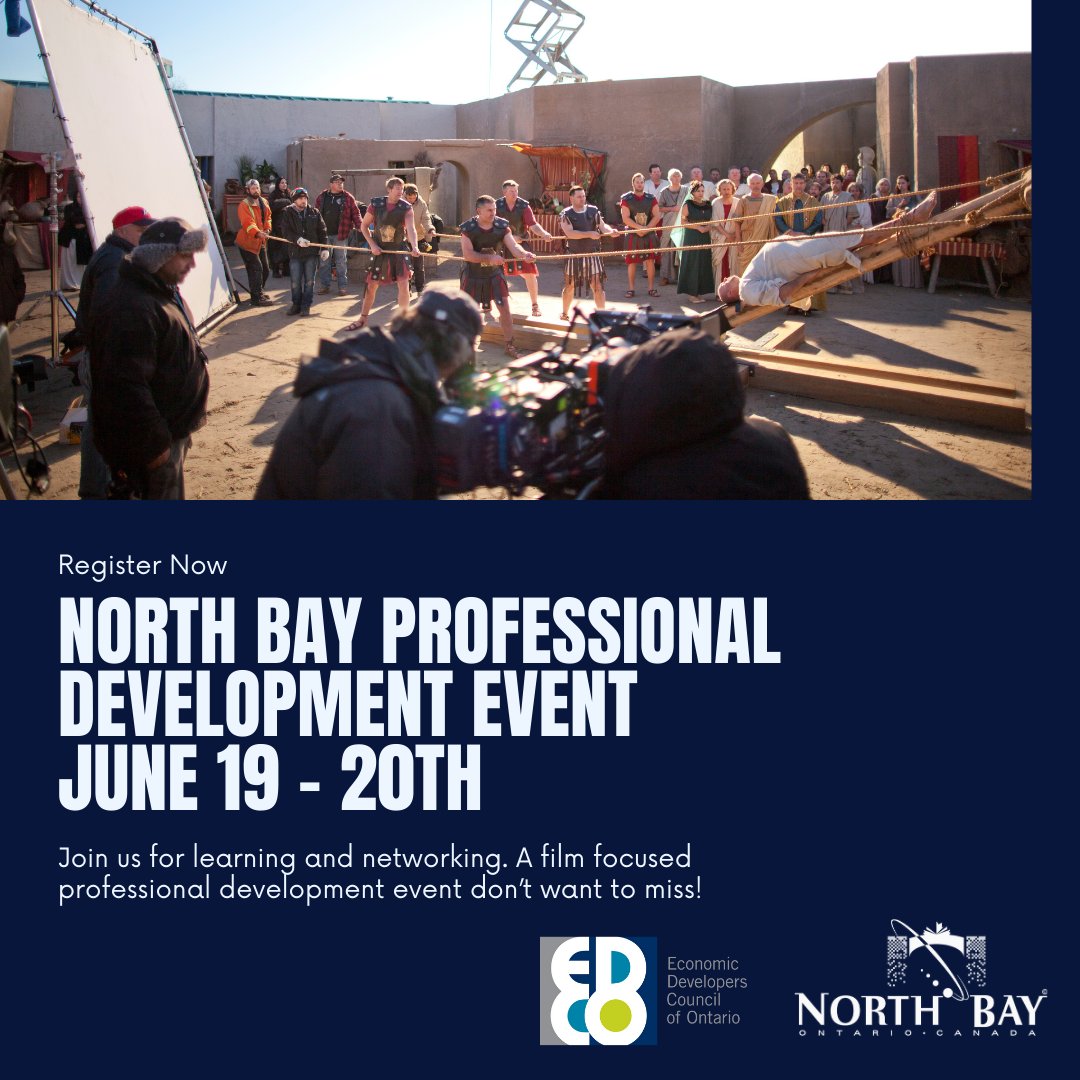 Join us for an exciting event hosted by The City of North Bay on June 19-20, spotlighting the film industry! Secure your spot now, spaces are limited. Register at: edco.on.ca/2024-Regional-… #EDCO #EDCORegionalEvent #FilmingOntario #EDCO2024 #EconomicDevelopmentOntario