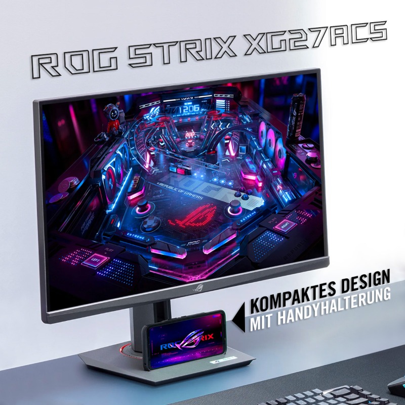 Wo liegen eure Handys, während ihr am Schreibtisch sitzt❓ Unser neuer Gaming-Monitor ROG Strix XG27ACS spart dank seiner kompakten Stellfläche nicht nur Platz auf euren Tischen, sondern verfügt auch über eine praktische Handyhalterung am Standfuß.📱 👉 asusrog.de/XG27ACS