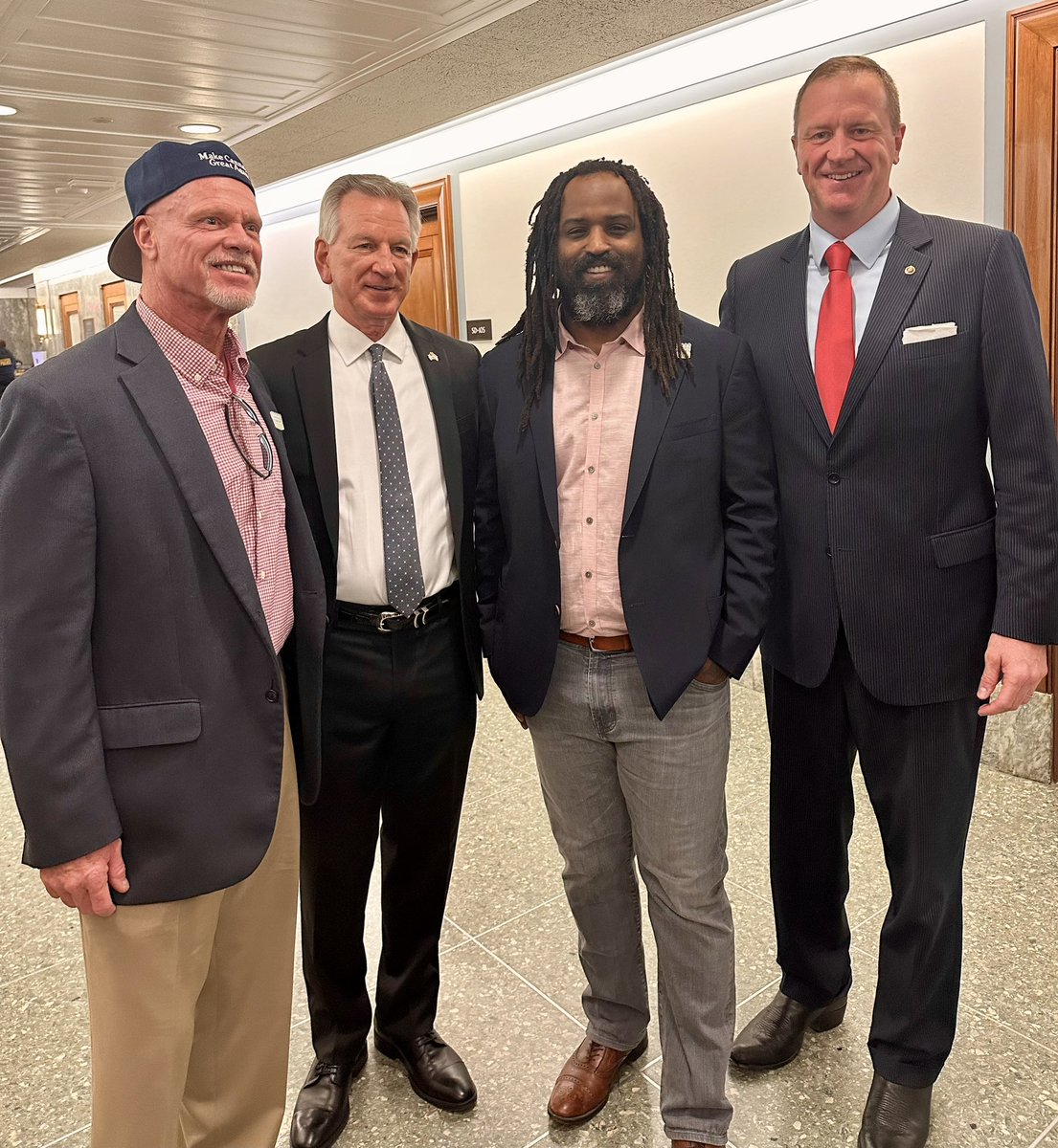 Ran into Jim McMahon and Ricky Williams on the way to a hearing today along with @TTuberville. I told Jim McMahon I still know the lyrics to the iconic “Super Bowl Shuffle”