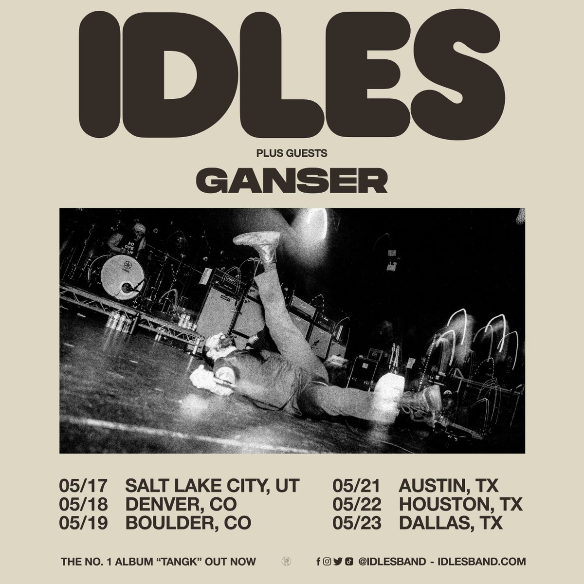 Pleased to announce we will be supporting @idlesband on a series of dates this May. 🪩✌🏽 5/17 Salt Lake City UT @theunionec 5/18 Denver CO @missionballroom 5/19 Boulder CO @BoulderTheater 5/21 Austin TX @moody_amp 5/22 Houston TX Lawn at @WhiteOakMH 5/23 Dallas TX @SSBallroom