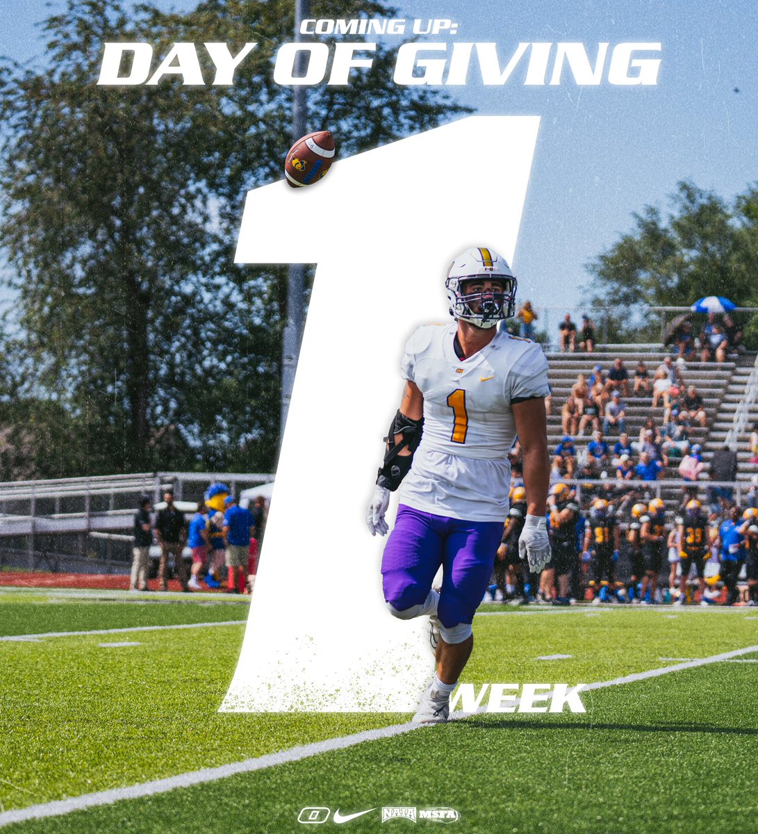 Day of Giving is in 1️⃣ week! The football program is raising money for things like team equipment (cleats, helmets, shoulder pads), remodeling our facilities, and our leadership retreat in the fall! 💪🏼 Click the link to donate to your ONAZ football team: olivet.edu/football
