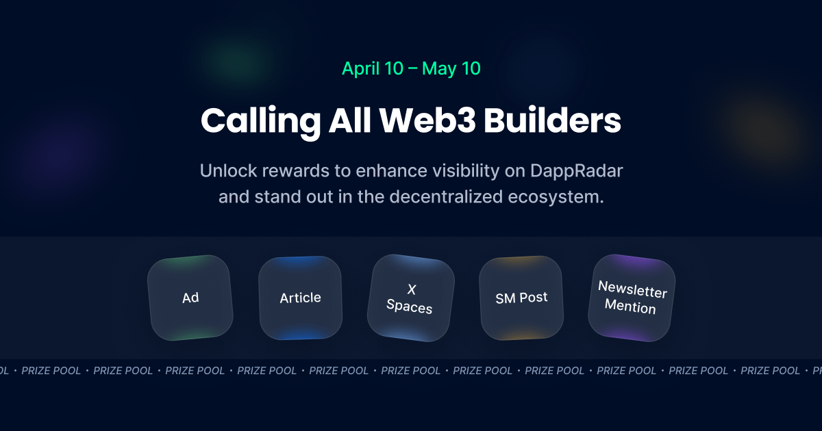 1/ GM Web3 Builders! Today's the day! We're excited to offer an exclusive giveaway just for those innovating in Web3. 🗓️ Period: April 10 - May 10 🧠 How to Participate: Simply Create a quest on DappRadar Here 👉 dappradar.com/rewards/quests… Curious to learn more? Keep reading! 👇