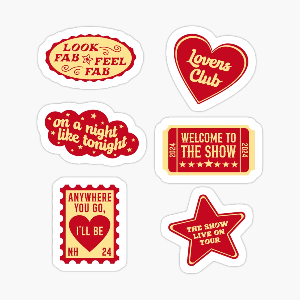 Hey lovers! I dropped some stickers for #TheShowLiveOnTour! 🎸

All designs are available as a pack or individual stickers and you can also get them on other products, like totes, hats, shirts, etc.

The links in the comments bring you to my Niall collections on Redbubble ✨️