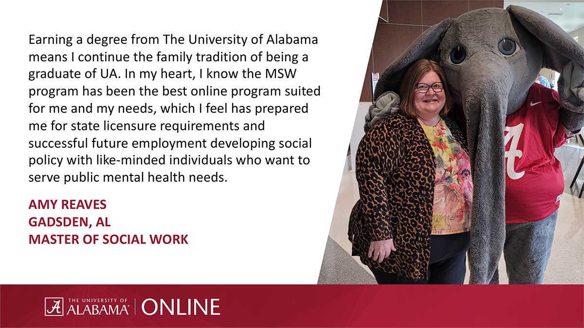 Amy Reaves decided to continue her family's tradition of becoming a legend through UA Online. ❤️🐘 No matter your situation, we have a distance degree program that is suited for you and your needs! Learn more about our 100+ degree programs. ➡️ online.ua.edu/degrees