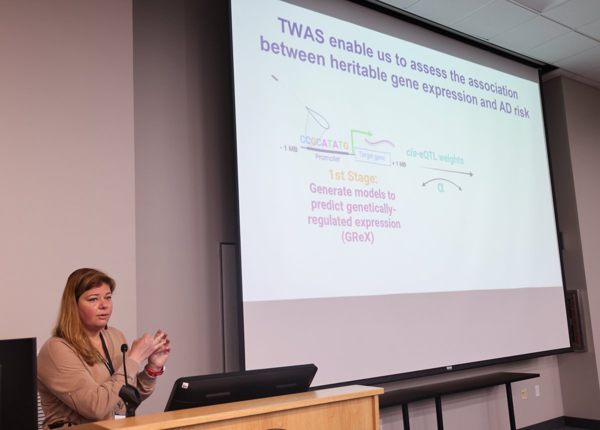 Our first #VandyADday speaker, @piperbelow is kicking off the day with a discussion on utilizing existing genetic resources + leveraging transcriptome-wide association studies to explore the role of functional genetic variation in #AD risk. @VUMCgenetics