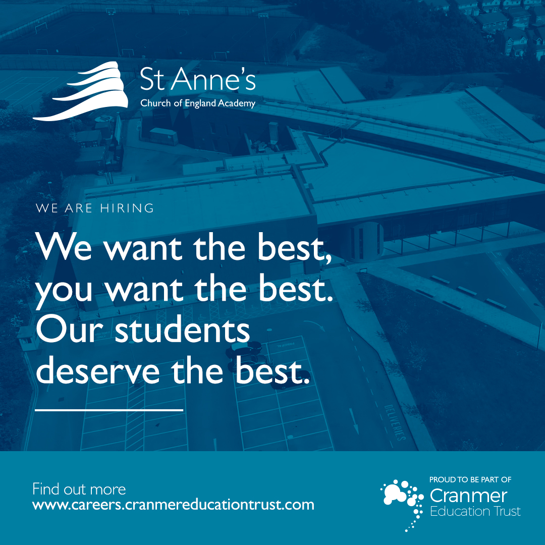 JOB ALERT: St Anne's Academy are looking for committed and motivated Teacher of English. Don't miss this opportunity to work for a Trust that supports staff to be the best they can be! careers.cranmereducationtrust.com/vacancies #teachingjobs  #English  <a href="/CranmerTrust/">Cranmer Education</a>