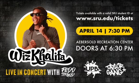 Don’t miss the concert of the year! Pittsburgh rapper, Wiz Khalifa will be performing in the ARC on April 14th at 7:30 pm. Opening act, Fedd the God will be making his return to Slippery Rock University for the second year in a row! Register Here: ow.ly/9AcX50Ra1iy