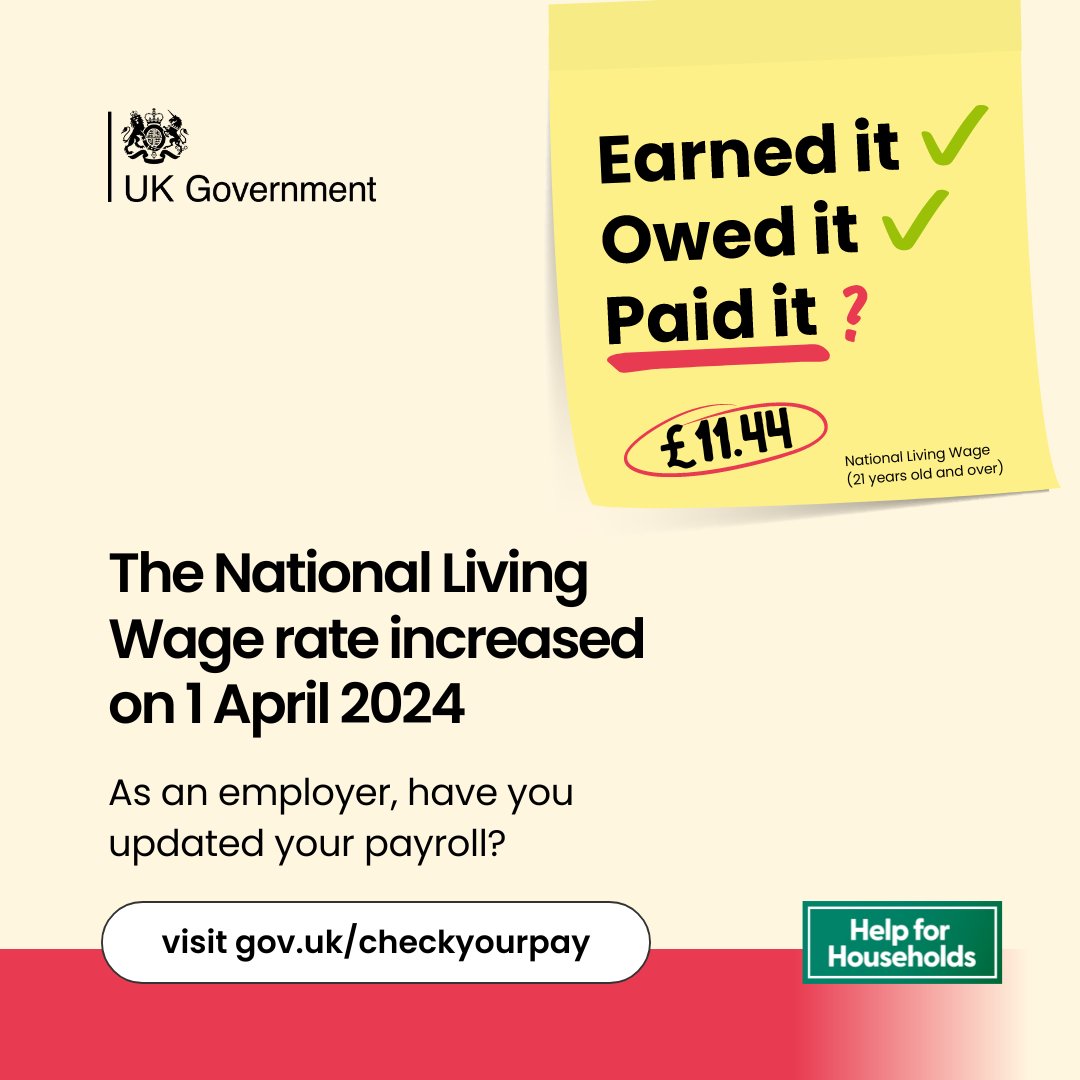 📢 National Living and Minimum Wage rates have increased. Are you paying your employees correctly? Check here 👉🏼 gov.uk/checkyourpay #checkyourpay