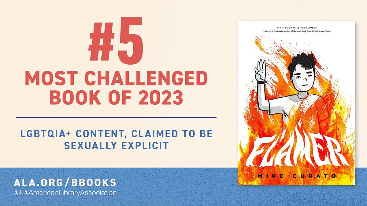.@ALALibrary released its annual #BannedBooksList: “All Boys Aren’t Blue” by @IamGMJohnson was #2 Most Challenged Book & “Flamer” by Mike Curato was #5 Most Challenged Book of 2023. See the full list & protect the freedom to read at ala.org/bbooks/ #NationalLibraryWeek
