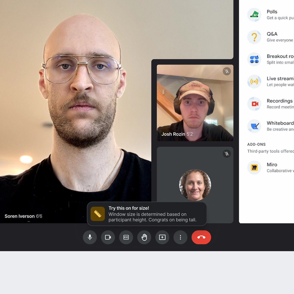 Google Meet scale video size based on height