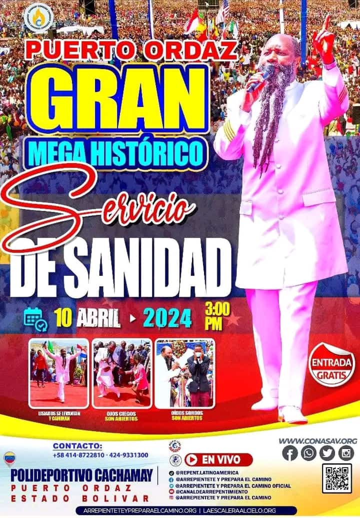 COMING UP TONIGHT
IS THE PUERTO ORDAZ GRAND MEGA HEALING SERVICE.
WELCOME.
#RevivalFlamesOfFire