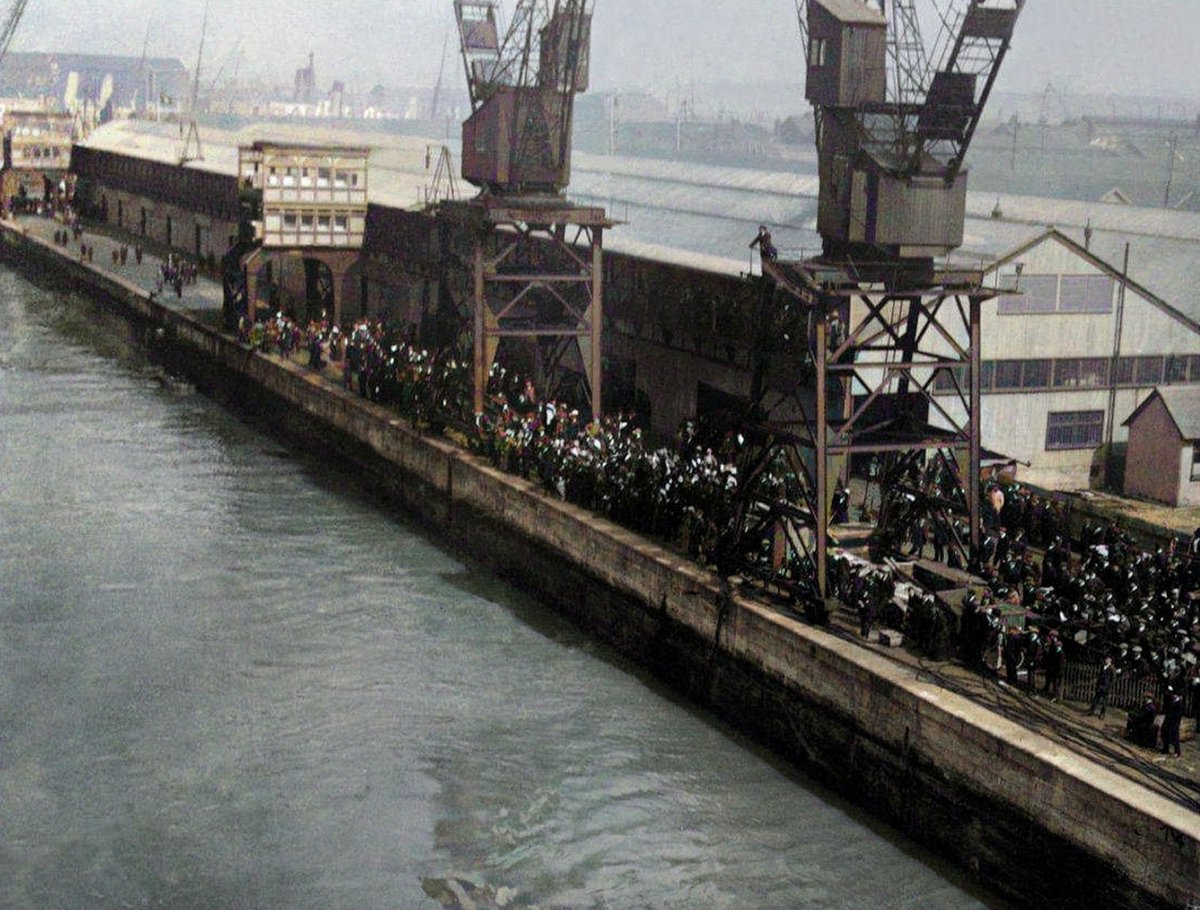 April 10, 1912, Wednesday: #Titanic sailed away from Berth 44 at the start of her maiden voyage. Originally constructed as part of the White Star Dock, home to the new Olympic, Titanic and Britannic, the dock allowed Southampton to play host to the biggest vessels in the world.