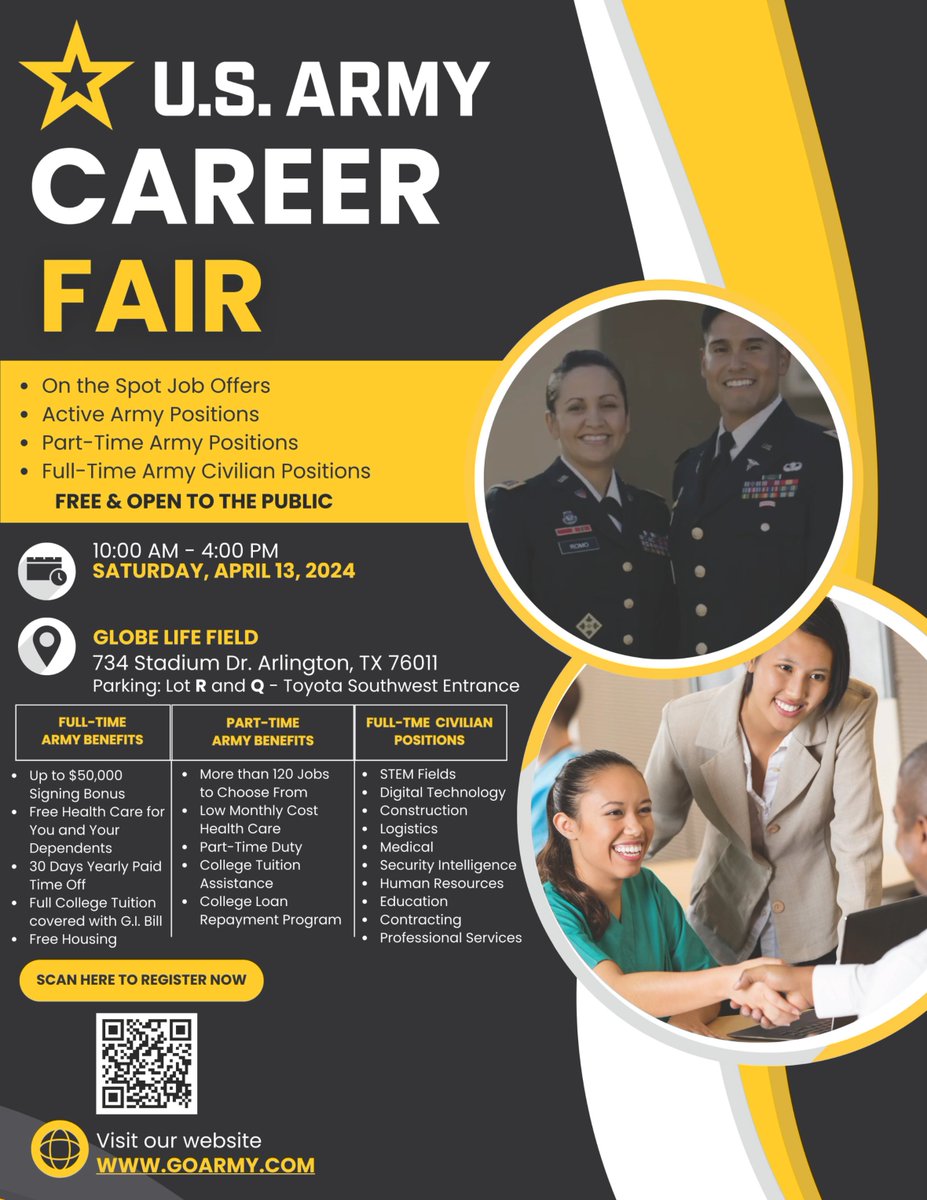 If you know someone in the DALLAS area looking for a job, a first-of-its-kind Army recruiting event will take place in Arlington, Texas, April 13. Share this pre-registration link with anyone who wants to work! waivermaster.com/sign.html?q=DN…