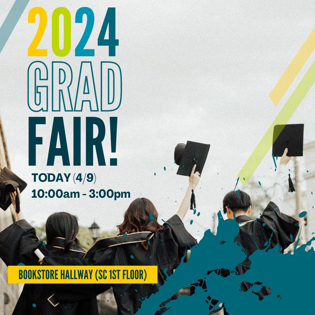 It's the 1st day of Grad Fair Day! Stop on by to make sure you are all ready to graduate, try on your gowns, purchase a regalia bundle on sale (at grad fair only), have some snacks and fun, and enter to win a grand prize!