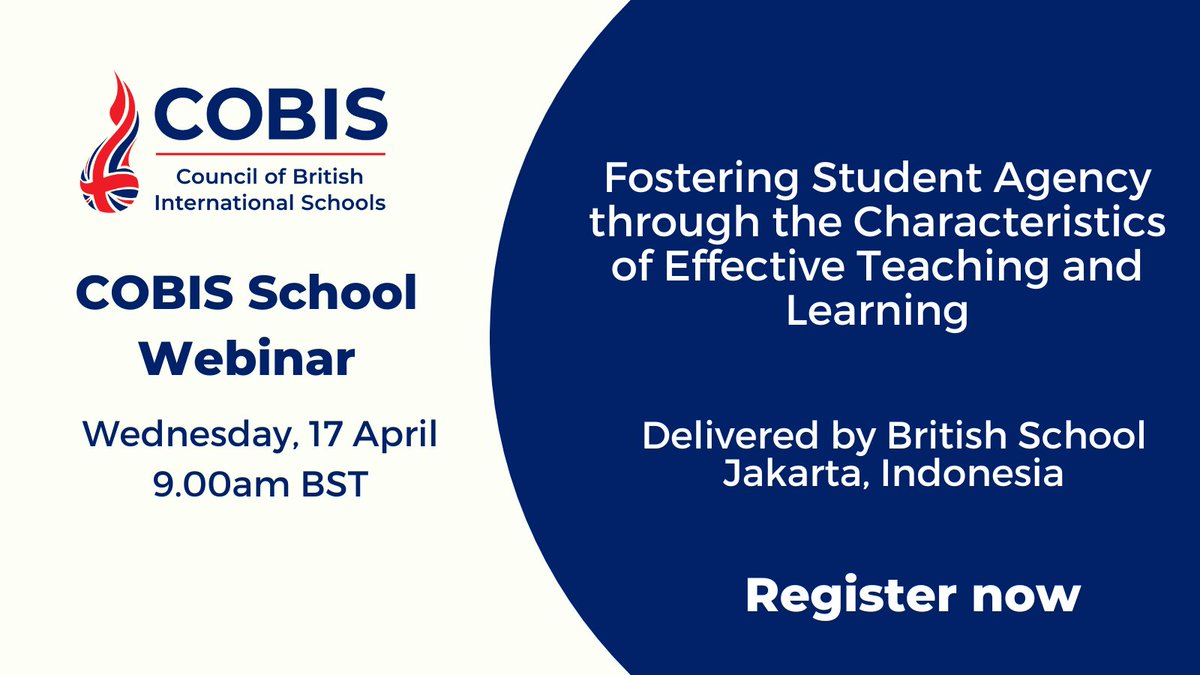 Next Wednesday’s webinar will explore practical strategies to nurture student agency and embed these dispositions within the classroom environment. Register here for the session delivered by @bsj_jkt: us02web.zoom.us/webinar/regist…