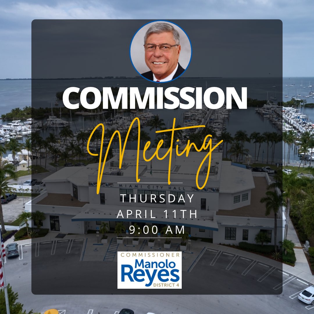 The @cityofmiami Commission will hold its regularly scheduled meeting tomorrow at 9:00 am. #MiamiD4 #Manolo4OneMiami    La Comisión de la @cityofmiami tendrá mañana su reunión regular a las 9:00 am.