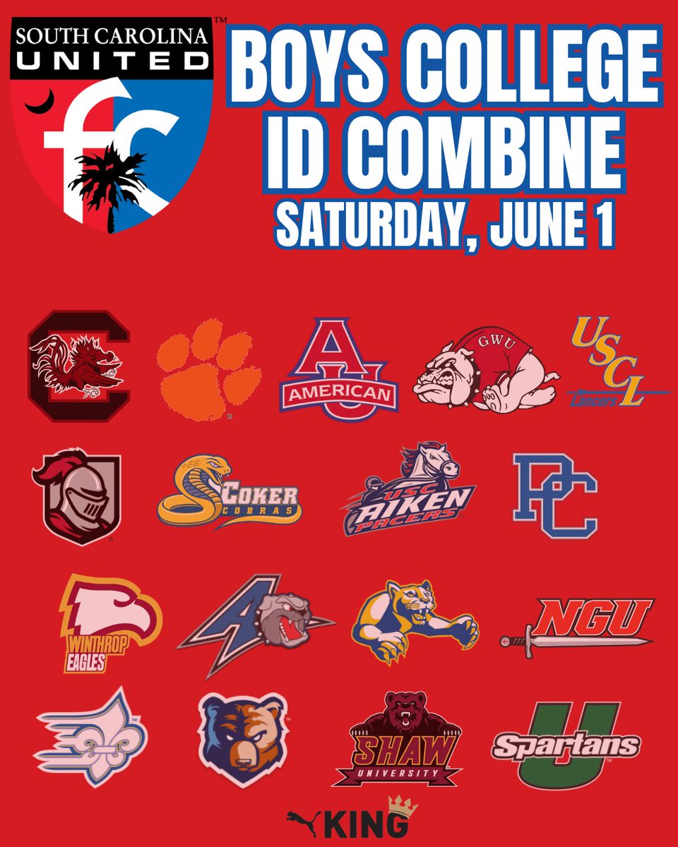Register now for the SCUFC Boys College ID Combine on Saturday, June 1. Open to all male participants in grades 9-12 from any club or high school. Showcase yourself in front of all levels of colleges within our region! Register here ⬇️ ow.ly/Og9l50RbyPo