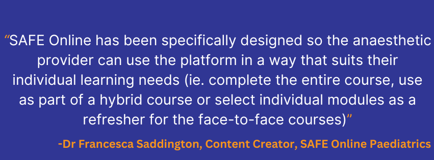 The new #SAFEOnline platform gives #anaesthesia providers around the world total flexibility, and uses minimal data to increase its accessibility and usability Quote by SAFE Online content Creator Dr Francesca Saddington 👇 Learn more ow.ly/NW8R50RchqA @safe_Courses