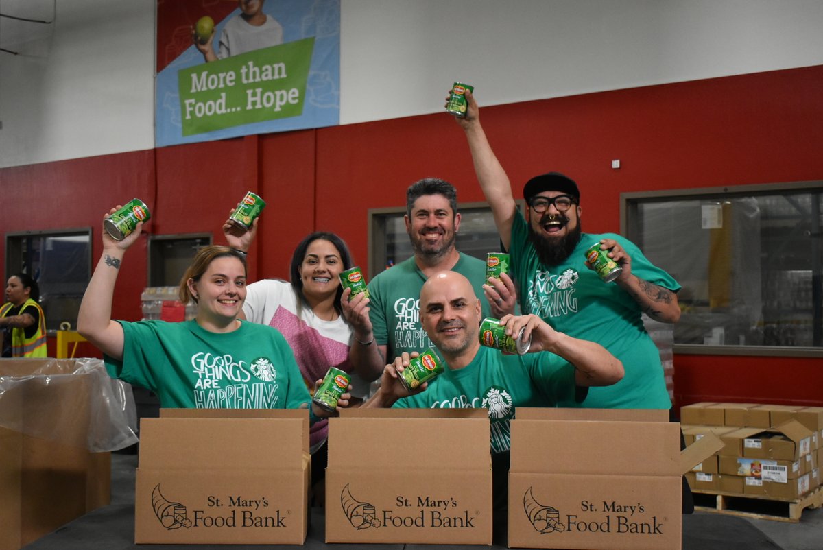 #GoodThingsAreHappening when volunteers from the local @Starbucks store help pack food to support hunger relief during a Global Month of Good volunteer event!