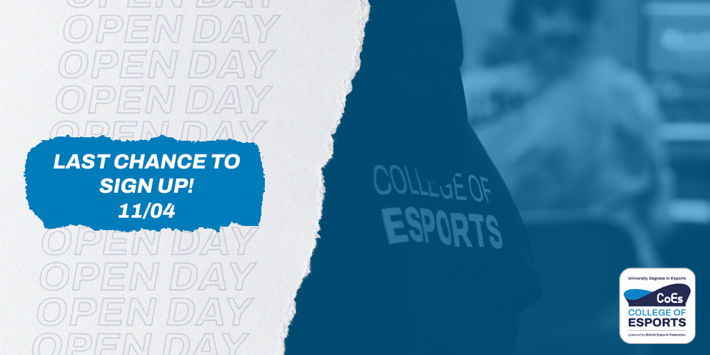 TIME IS RUNNING OUT! ⏰ Our next Open Day will be taking place TOMORROW, and there are very limited spaces available to attend. Looking to join us at the College of Esports? Make sure to secure your spot now before they disappear! 👇 collegeofesports.ac.uk/open-days/11-0… @british_esports