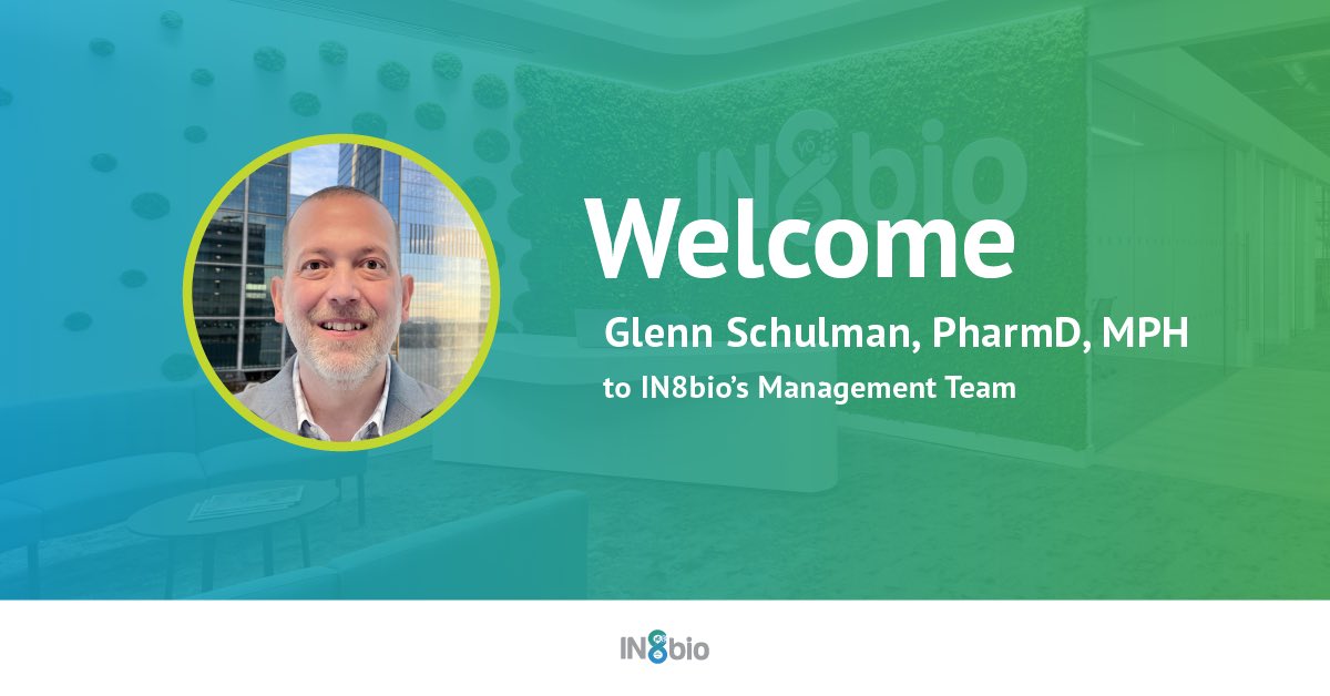 In8bio's tweet photo. #IN8bio is pleased to announce that our management team has grown stronger with the addition of Glenn Schulman, PharmD, MPH. Dr. Schulman brings a wealth of experience in #biotech-focused investor relations and corporate communications. His leadership skills and expertise will be invaluable in our ongoing mission to achieve #CancerZero. Learn more at https://t.co/hsPFFhhspA. $INAB