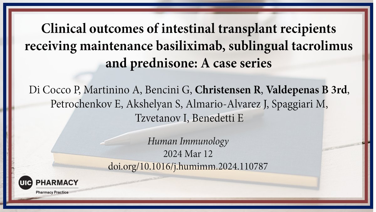 Drs. Rachel Christensen and Benito Valdepenas III, with colleagues, published an article in Human Immunology on the clinical outcomes of intestinal transplant recipients using a novel immunosuppression strategy. Read it here: doi.org/10.1016/j.humi…