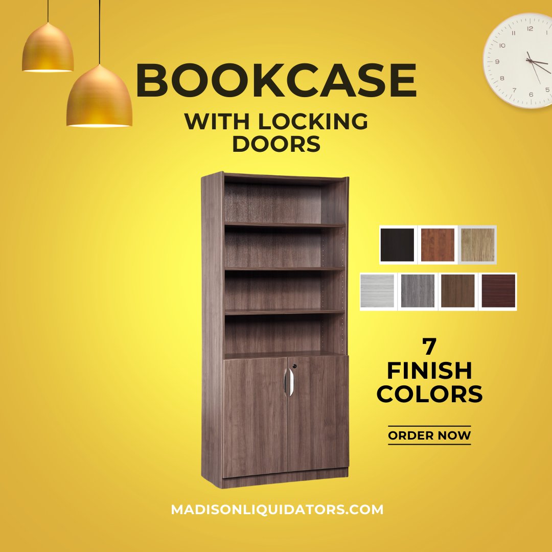 Looking for design inspiration? Look no further than adding bookcases with locking doors to your space! Not only do they provide a stylish way to display your favorite reads, but they also keep them safe and secure. Shop now --> madisonliquidators.com/item/bookcase-…