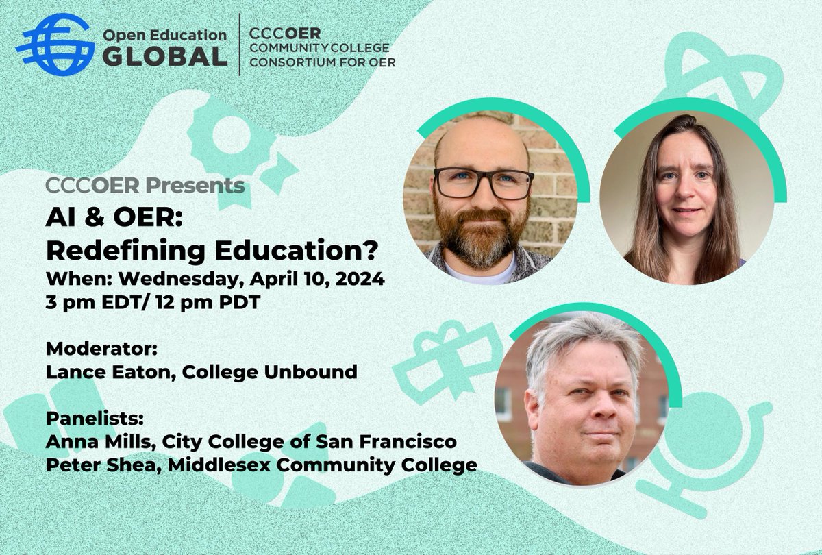 🔥#today #cccoer webinar: AI & OER: Redefining Education? @leaton01 @CollegeUnbound moderates @EnglishOER @OfficialCCSF @pshea99 @Middlesex_CC unravelling synergies between #AI & #OER. 📆 Apr 10 ⌚15:00 EDT / 12:00 PDT Register 👉 bit.ly/cccoerApril24 #jointheconversation