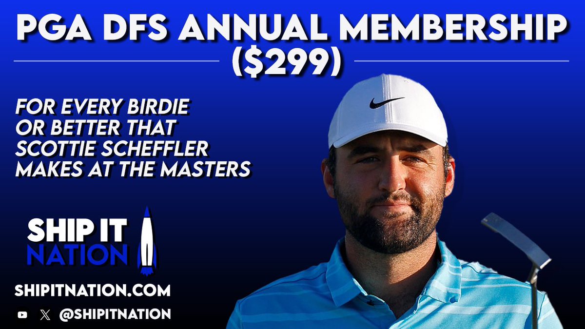 For every birdie or better that Scottie Scheffler makes at #TheMasters, we’ll give away a PGA DFS Annual Membership ($299) to a random entrant who likes and quotes this post with their guess at the total number of birdies or better he (Scheffler) makes and includes “#SHIPIT 🚀”