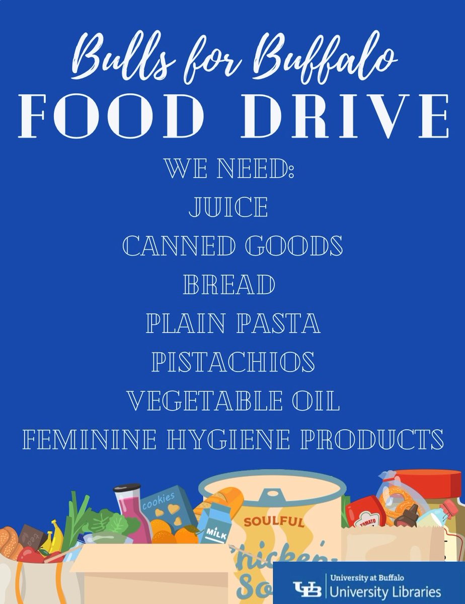 Bulls for Buffalo, a group of #UBuffalo students passionate about inequities in food and care in Buffalo, is asking for your help! Stop by one of the collection bins set up around campus to donate some of these highly requested items.
