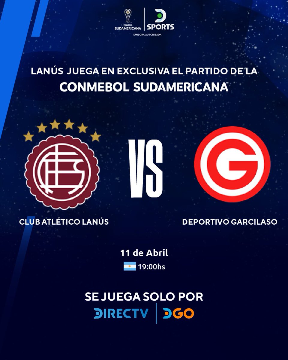 ¡Prepárate para vibrar con el enfrentamiento entre Club Atlético Lanús y Deportivo Garcilaso!💥 No te lo pierdas✨en EXCLUSIVA por @dsports. Contrata DGO: quiero.directvgo.com/ACA 📺👀 Válido para 🇦🇷