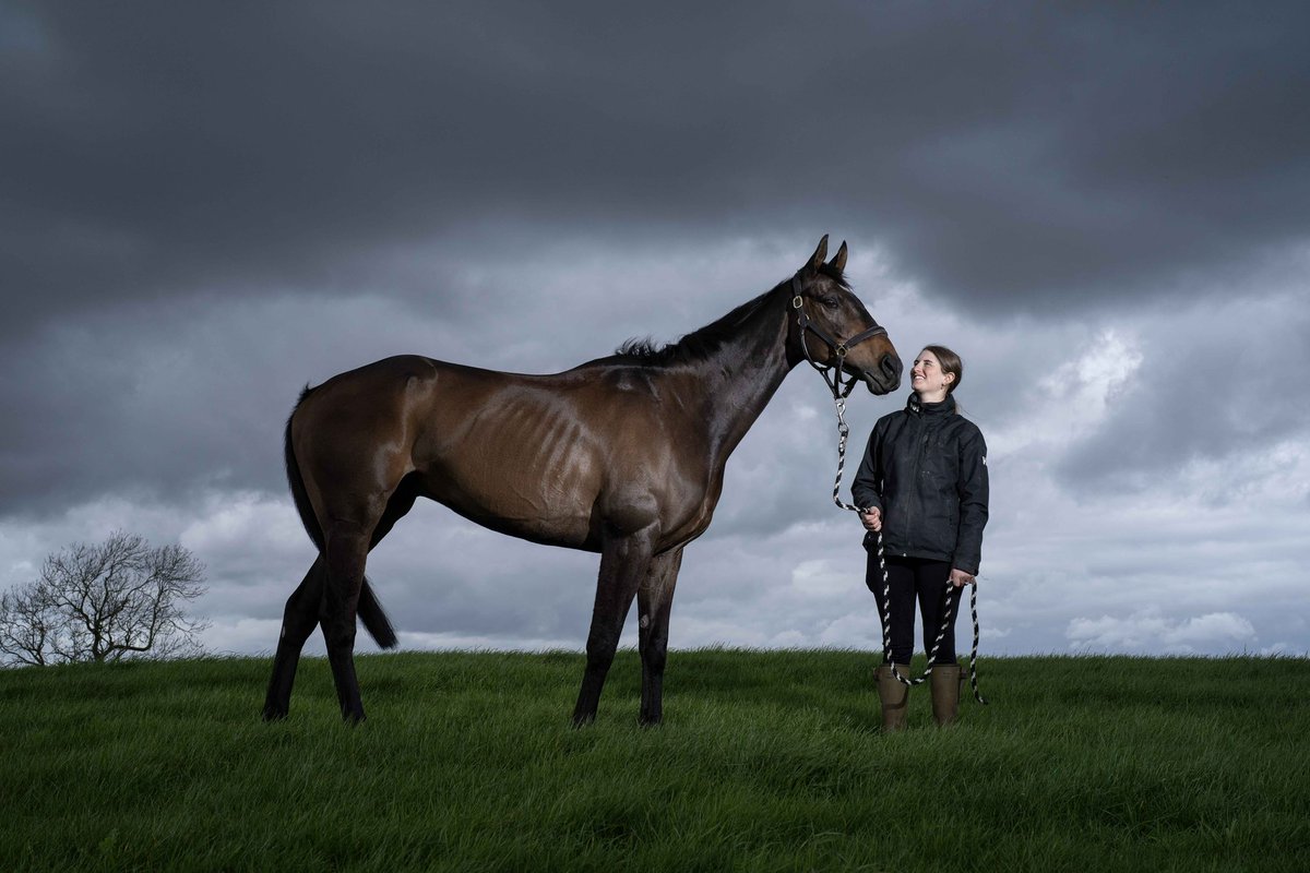 Gina Andrews poses with Latenightpass at Heath Barn Stables in Warwickshire ahead of their attempt at winning this year’s Grand National at Aintree on Saturday #grandnational #aintree #sonya1 #profoto #gmaster #racingpost @racingpost