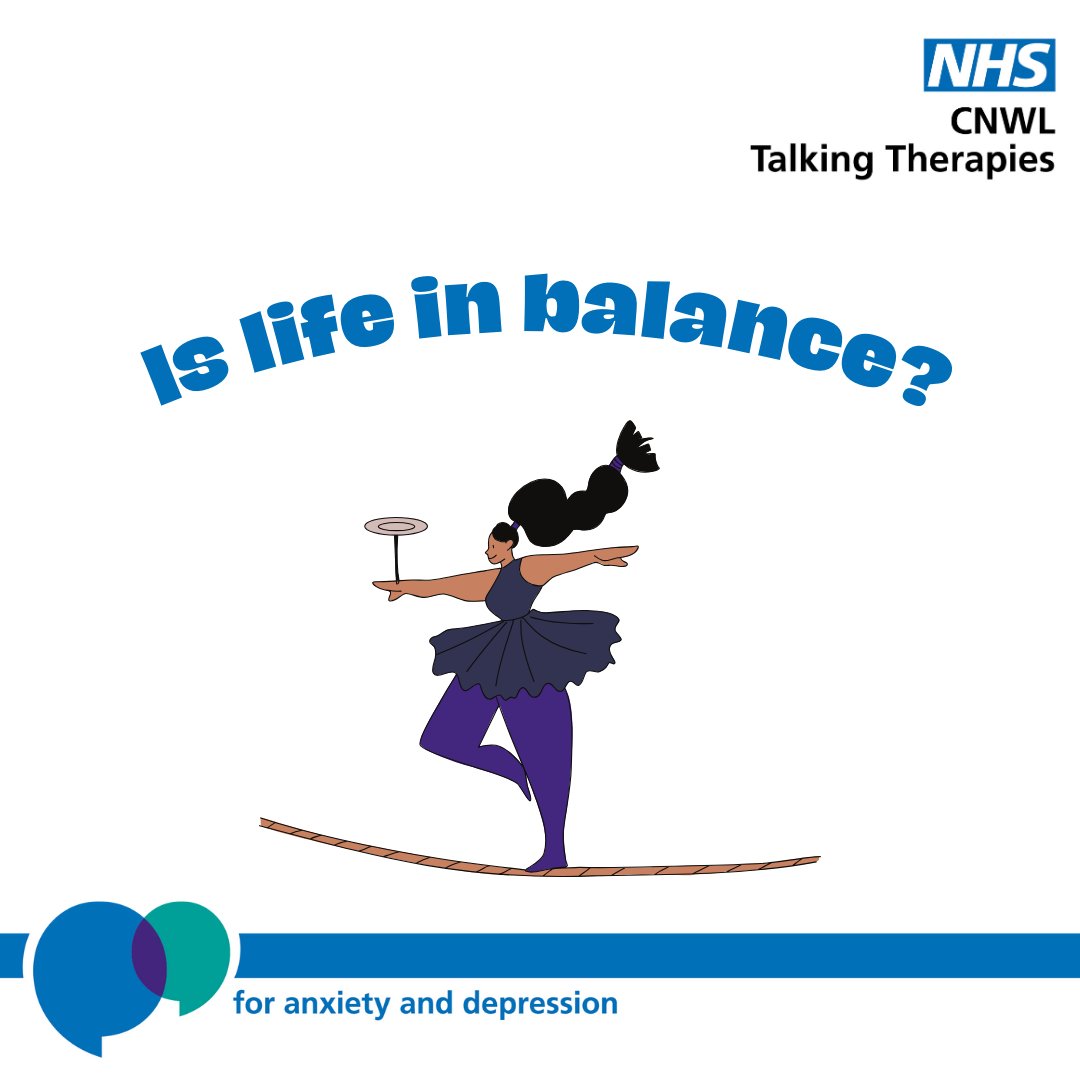 Different people want different things out of their lives, so balance means different things to different people. ⚖️What does 'balance in life' mean to you? ❓What signs show life is in balance? Out of balance? For support, visit: talkingtherapies.cnwl.nhs.uk #WellnessWednesday