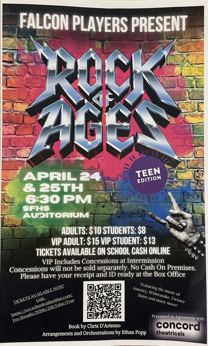 It’s April and it is almost here!!!!! Come join us @SOA71st as we Rock Out to the Rock sounds of ROCK OF AGES!! Our thespians have been working tirelessly to bring an excellent show. Use the QR code to order your tickets now.