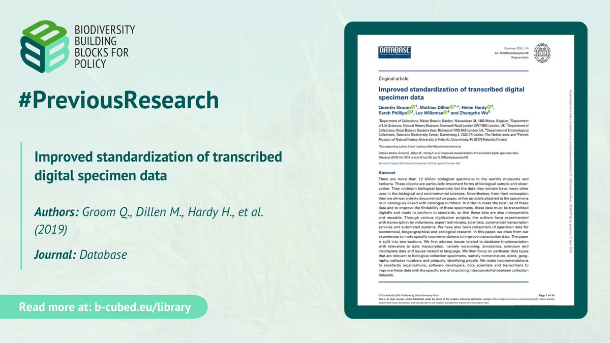 🌿With more than 1.2 billion biological specimens in the world’s museums & herbaria, it is important that their data is transcribed digitally 🖥️ 🔎This #PreviousResearch paper recommends improving transcription data based on the authors' experience 👩‍🔬doi.org/10.1093/databa…