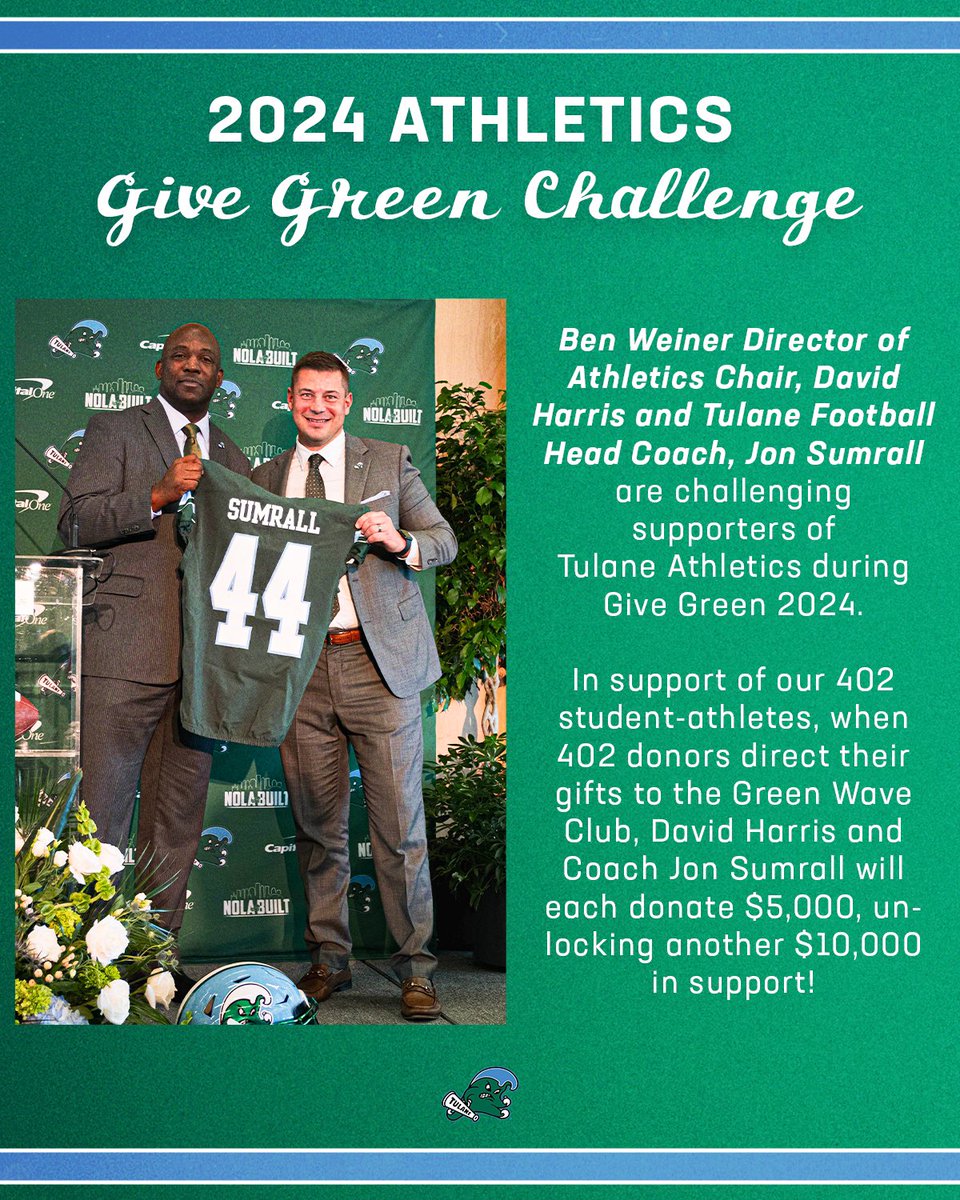 Let's go Tulane Fam!
Hey, if my bosses are going to cough up some cash-money then it's on (!!) I am going to make sure that they have to pay up! Just made my #GiveGreenTU donations! 
x.com/GreenWaveFB/st…