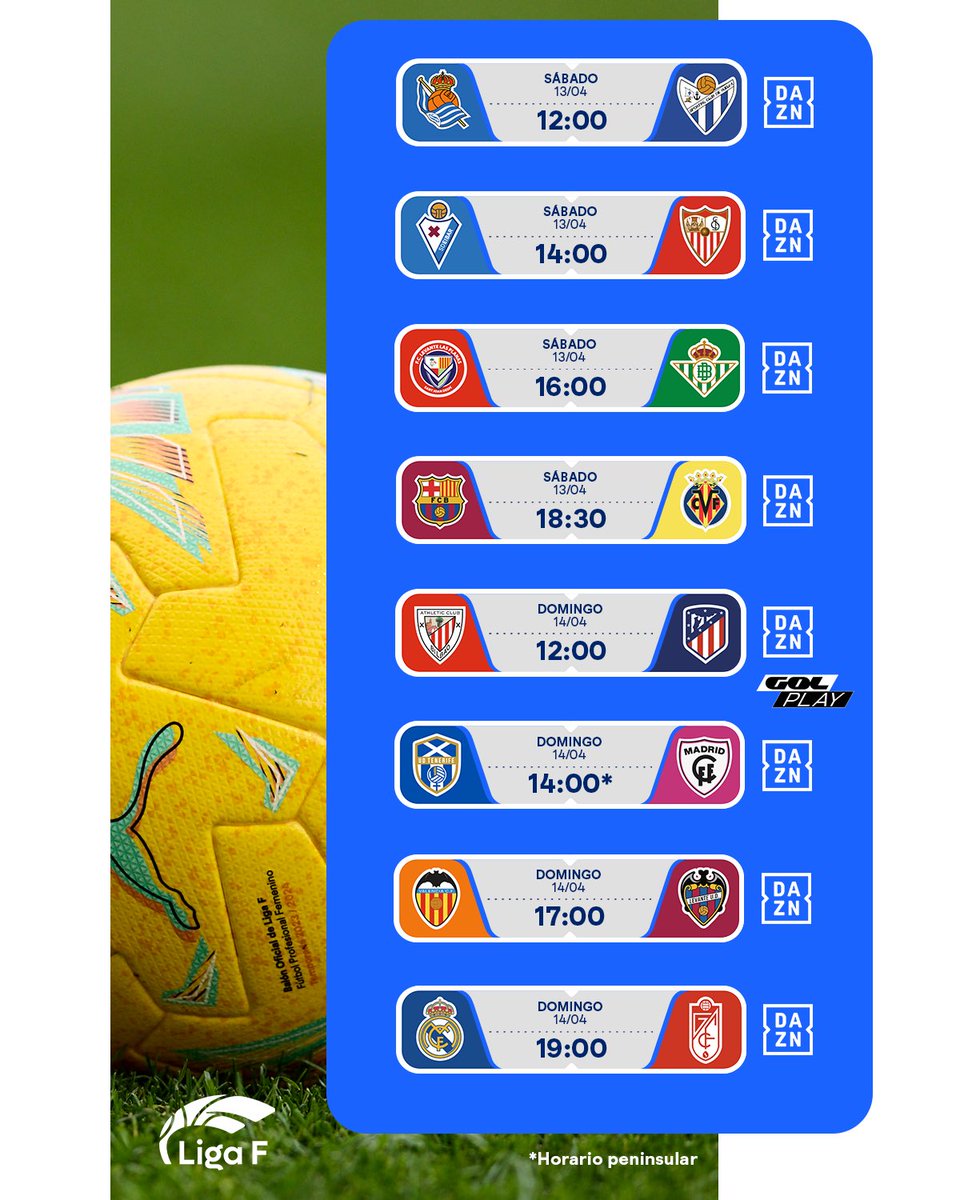 ¡Los partidos de #LigaF que se disputarán este fin de semana! 🙌 🖥 @DAZN_ES y @Gol