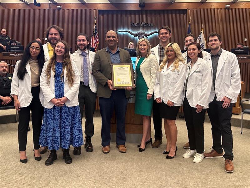 It was an incredible honor to receive a special proclamation from the @CityofFortWorth recognizing the upcoming National Osteopathic Medicine Week from April 15-21. #TCOM students & faculty member Dr. Sajid Surve were there to receive the honor from our great community partner.