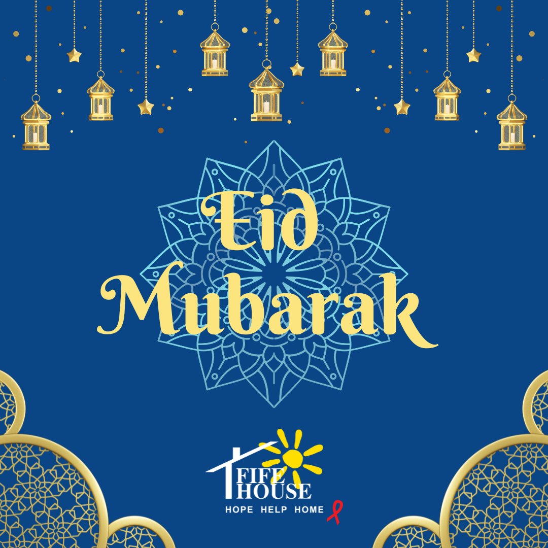 Fife House wish everyone, particularly cmty members celebrating this special event, a very happy #Eid. Ramadan & Eid are reminders to show compassion & generosity to others. Consider making a donation to help our clients wo are experiencing housing & food insecurity 💛🌙