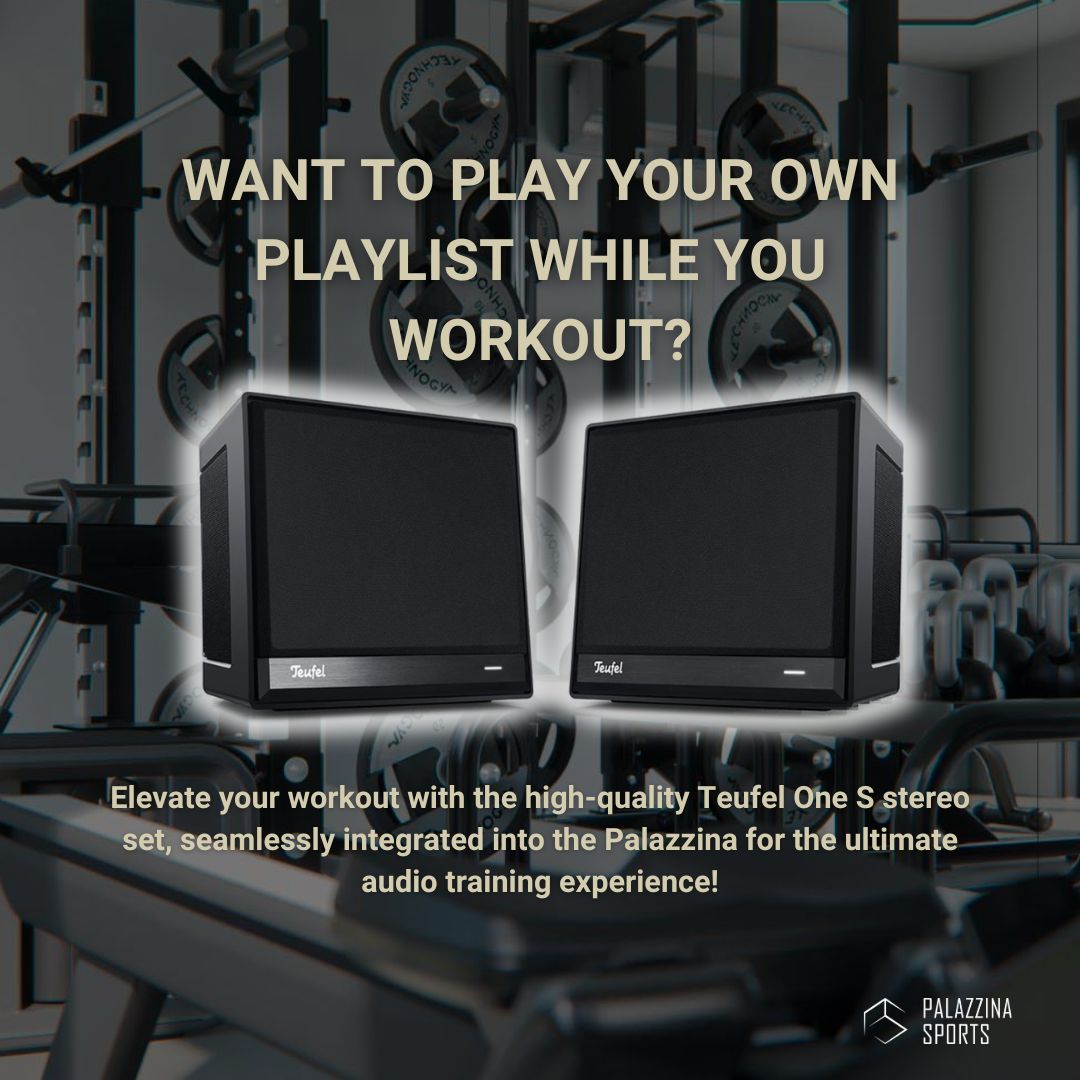 🔊 Elevate your workout routine with the Teufel One S stereo set 🎵 Available in black or white, these streaming speakers, integrated into your Palazzina with the matching Teufel wall bracket, ensure every session is an immersive journey. 💪 #Palazzinasports #Homegym #Companygym