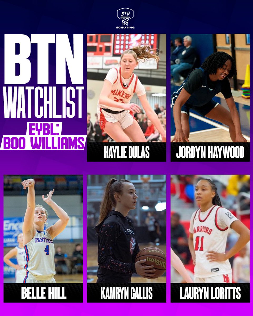 EYBL (@NikeGirlsEYBL) Boo Williams Watchlist 🔦 27' Haylie Dulas 28' Jordyn Haywood 28' Belle Hill 29' Kamryn Gallis 28' Lauryn Loritts #BTNScouting | #NikeGirlsEYBL