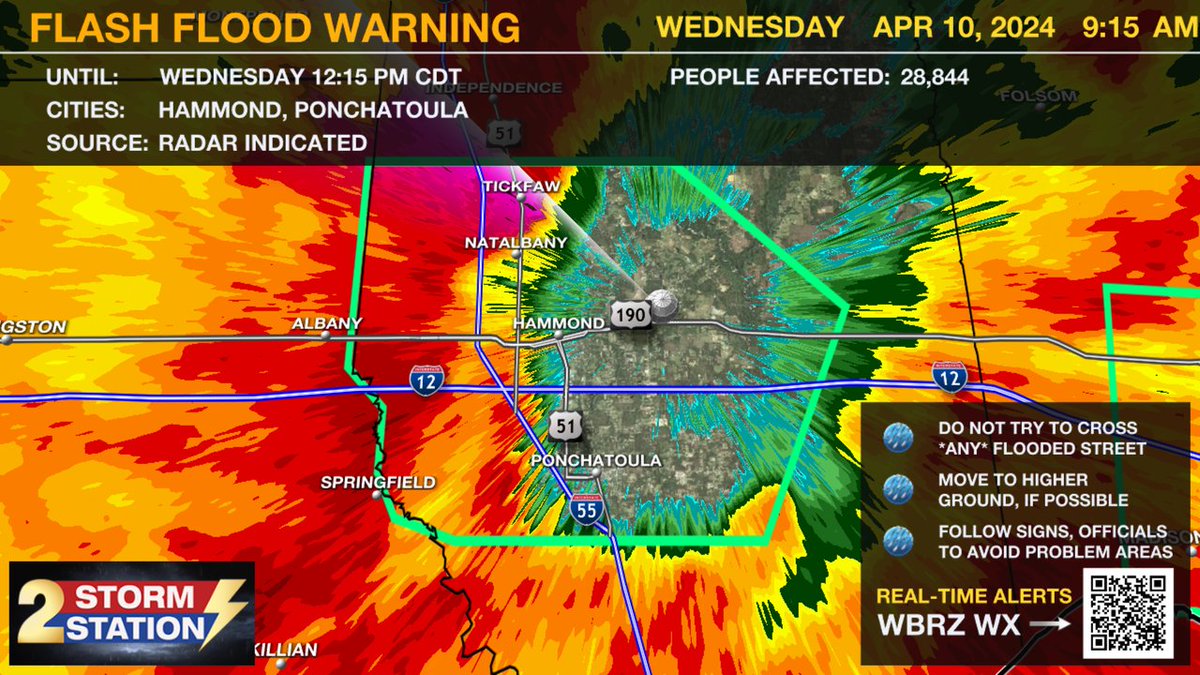 A ***FLASH FLOOD WARNING*** has been issued for Tangipahoa until 4/10 12:15PM. Roads may be flooded, turn around don't drown! #LAwx Download the WBRZ Weather App: wbrz.com/news/download-…