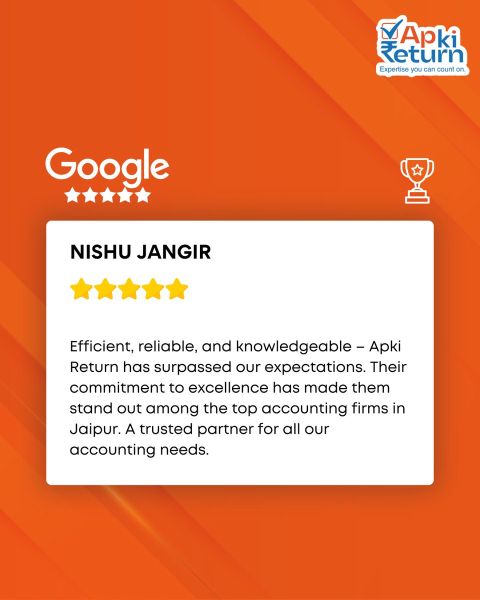 Big thanks to NISHU JANGIR for the positive review! 🌟 We're thrilled to be recognized for our hard work and commitment. 

Contact Apki Return for your financial services, call at 766 515 6000
.
#apkireturn #review #satisfiedcustomer #customerexperience #customerreviews