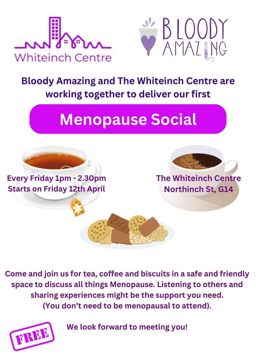 A menopause social will take place every Friday from 12 April at @whiteinchcentre