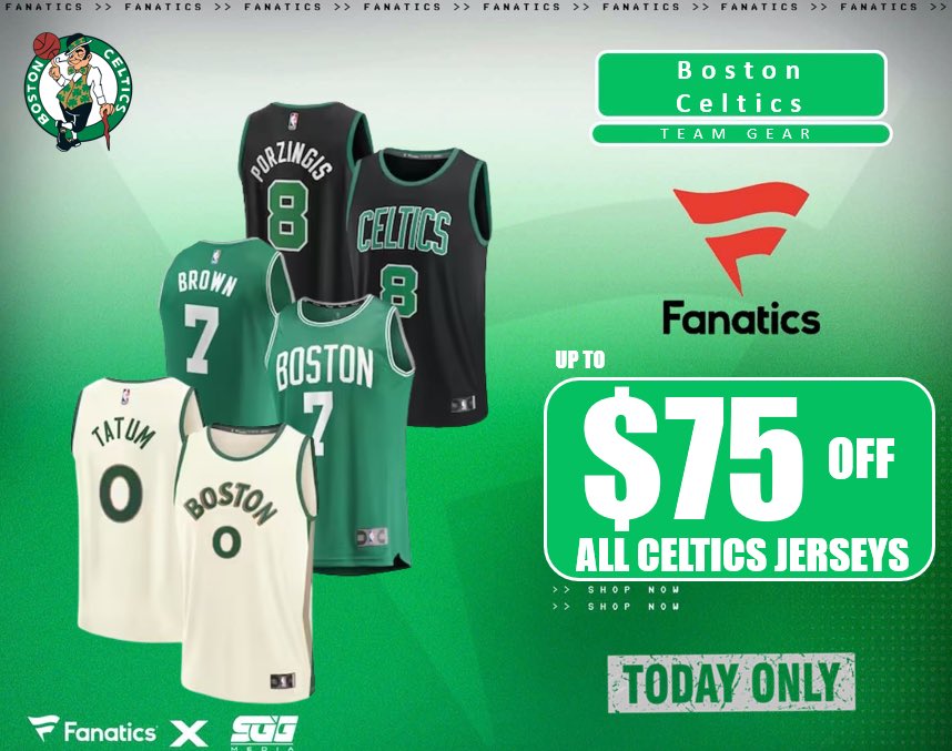 BOSTON CELTICS JERSEY SALE, @Fanatics🏆 CELTICS FANS‼️ Gear up for the Playoffs and get your Boston Celtics jersey today for up to 75% OFF using THIS PROMO LINK: fanatics.93n6tx.net/CELTICSDEAL 📈 HURRY! DEAL IS ONLY FOR TODAY🤝